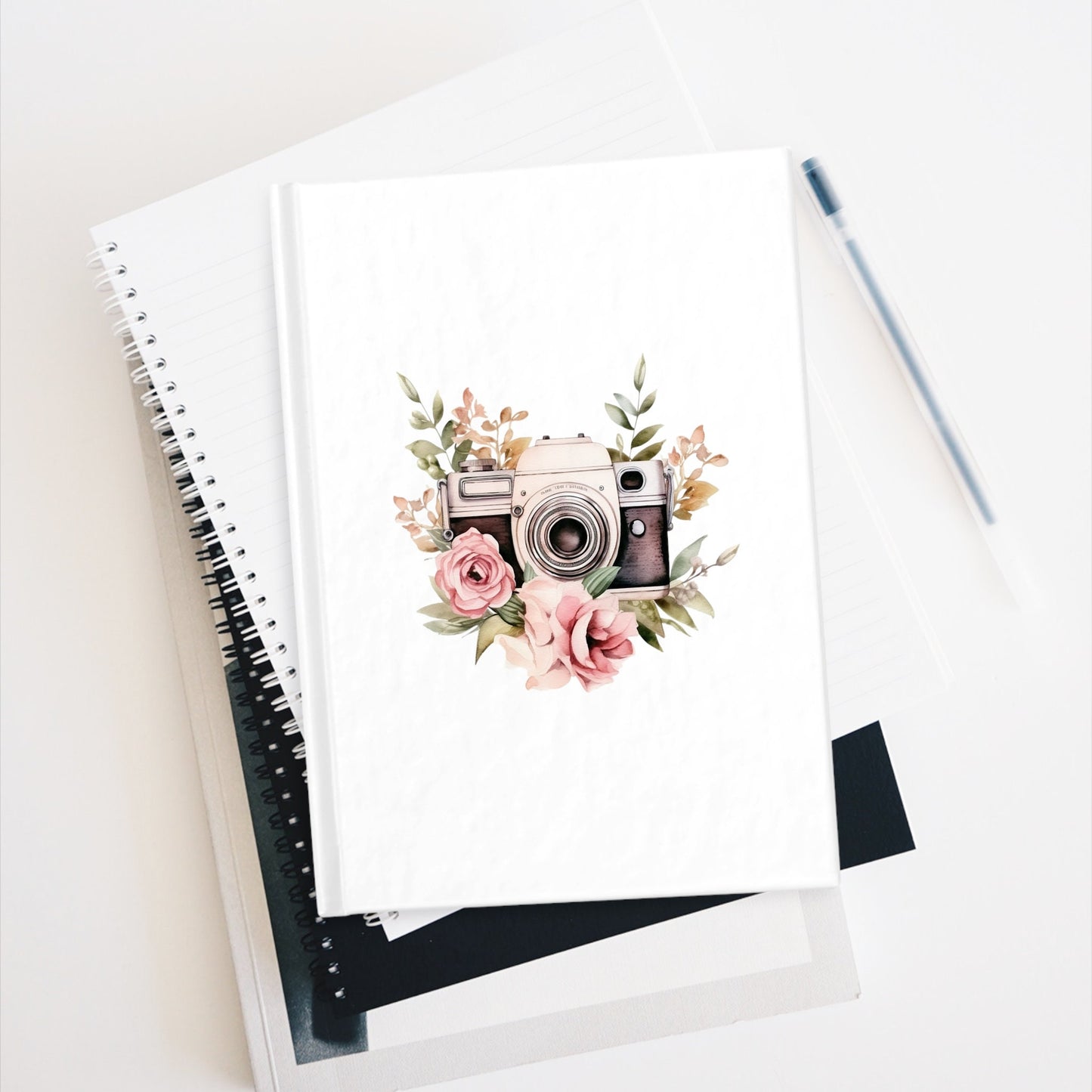 Watercolor Camera Floral Camera Notebook Blank Diary Mood Journal, Therapy Journal, Manifestation Journal 5x7 Journal Sketchbook