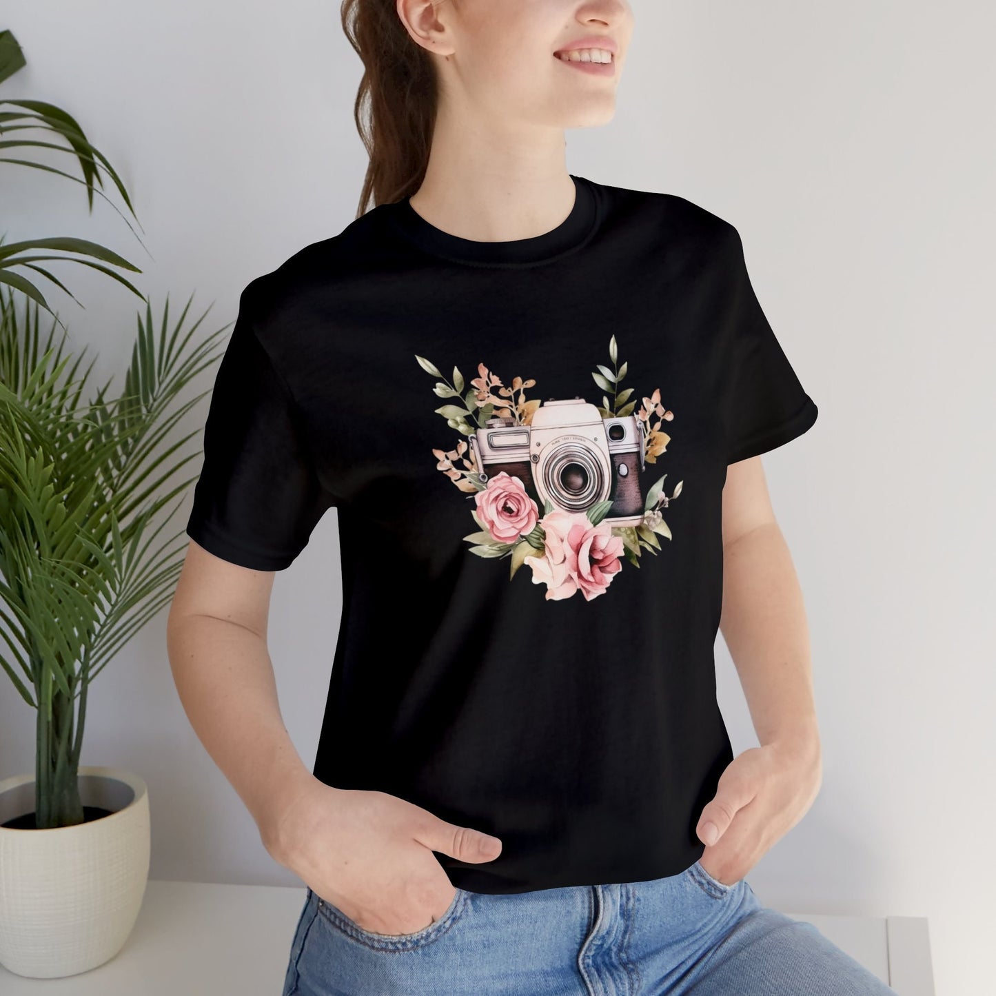 Vintage Style Camera Shirt Unisex Jersey Short Sleeve Tee T-Shirt Photographer Shirt Camera Shirt Botancial Shirt Cameras and Flowers