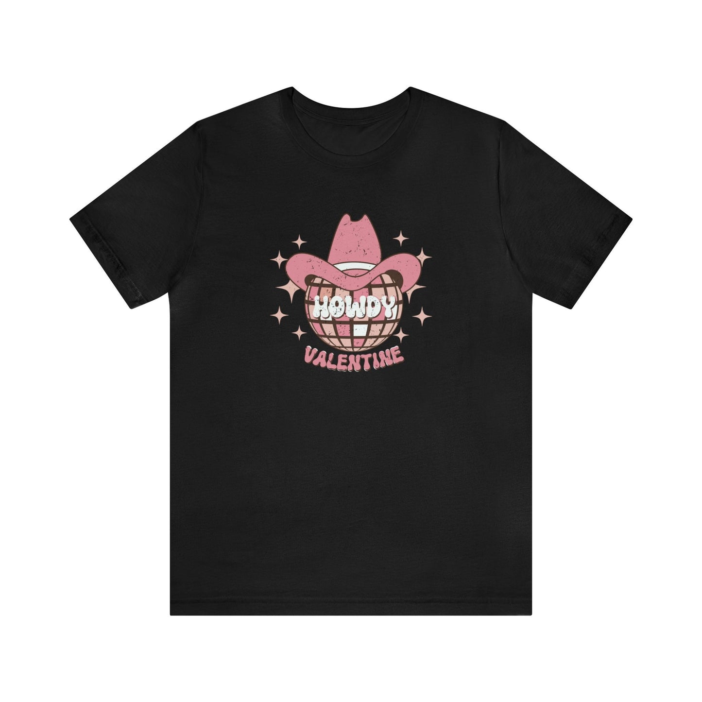 Howdy Valentine Shirt Unisex Jersey Short Sleeve Tee Valentines Shirt Retro Valentine Disco Ball Cowboy Hat Shirt